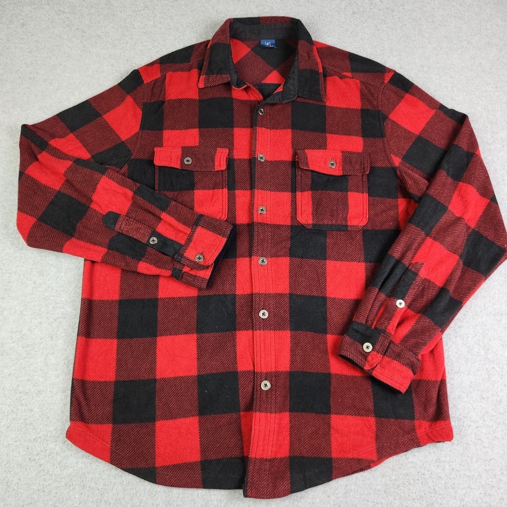 George Flannel Shirt Mens Large Red Black Buffalo Plaid Soft Collared Button Up